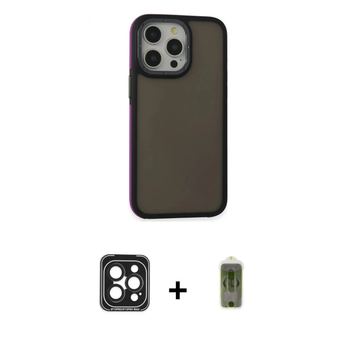 MARSİLYAN™- iPhone 15 Pro Max Kılıf Eksen Işık - Siyah Joko Magic 5D Hayalet Cam + Siyah PVD Metal Kamera Lens