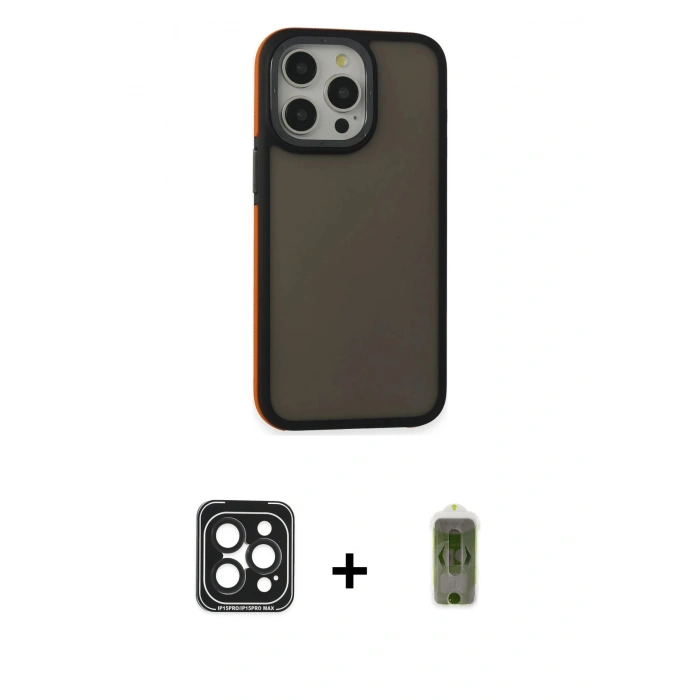 MARSİLYAN™- iPhone 15 Pro Max Kılıf Eksen Işık - Siyah Joko Magic 5D Hayalet Cam + Siyah PVD Metal Kamera Lens