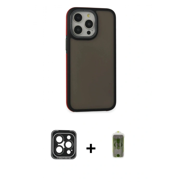 MARSİLYAN™- iPhone 15 Pro Max Kılıf Eksen Işık - Siyah Joko Magic 5D Hayalet Cam + Siyah PVD Metal Kamera Lens