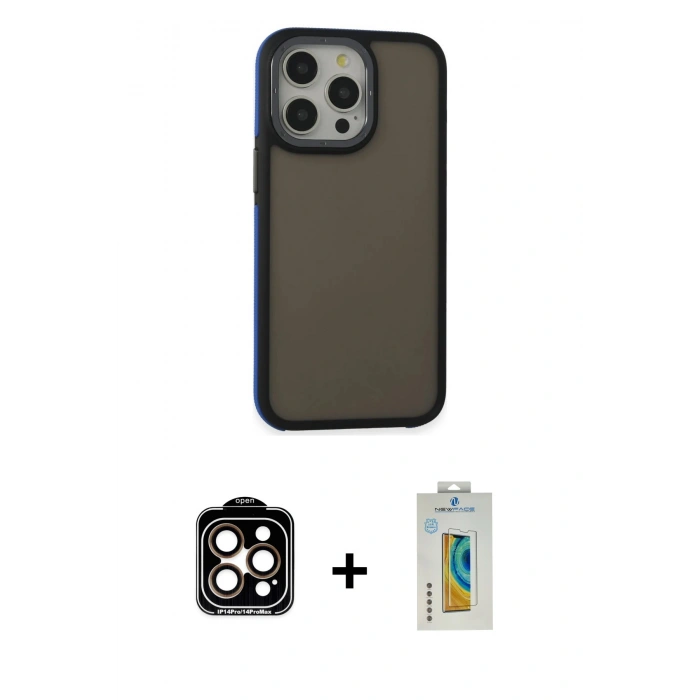 MARSİLYAN™- iPhone 15 Pro Max Kılıf Eksen Işık - Siyah Polymer Nano Ekran Koruyucu + PVD Metal Kamera Lens - TU