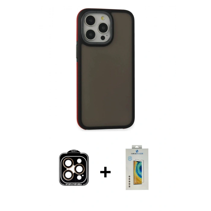 MARSİLYAN™- iPhone 15 Pro Max Kılıf Eksen Işık - Siyah Polymer Nano Ekran Koruyucu + PVD Metal Kamera Lens - TU