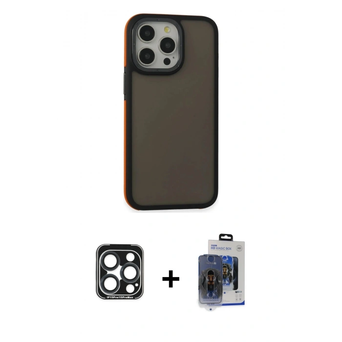 MARSİLYAN™- iPhone 15 Pro Max Kılıf Eksen Işık - Siyah Vanessa Magic Cam + Lacivert PVD Metal Kamera Lens