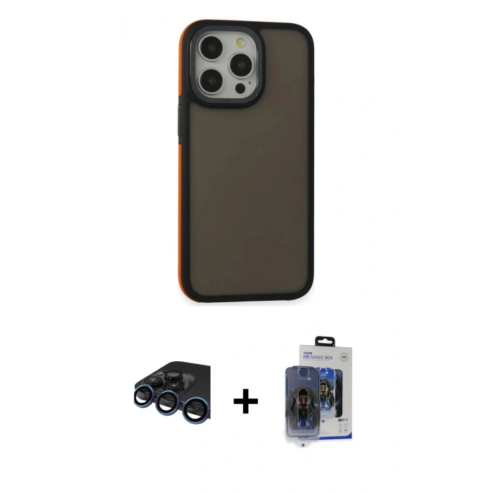MARSİLYAN™- iPhone 15 Pro Max Kılıf Eksen Işık - Siyah Vanessa Magic Cam + Raze Metal Kamera Lens - LT