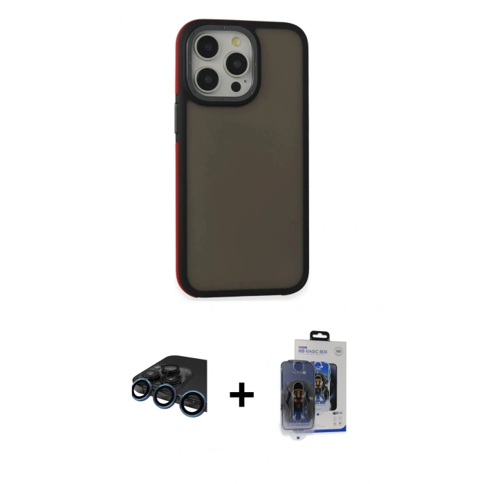 MARSİLYAN™- iPhone 15 Pro Max Kılıf Eksen Işık - Siyah Vanessa Magic Cam + Raze Metal Kamera Lens - LT