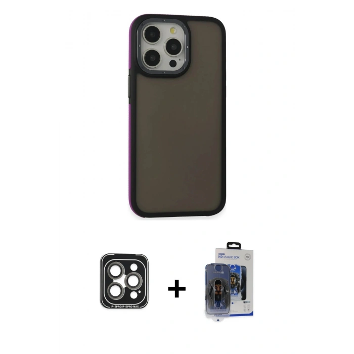 MARSİLYAN™- iPhone 15 Pro Max Kılıf Eksen Işık - Siyah Vanessa Magic Cam + PVD Metal Kamera Lens - GI