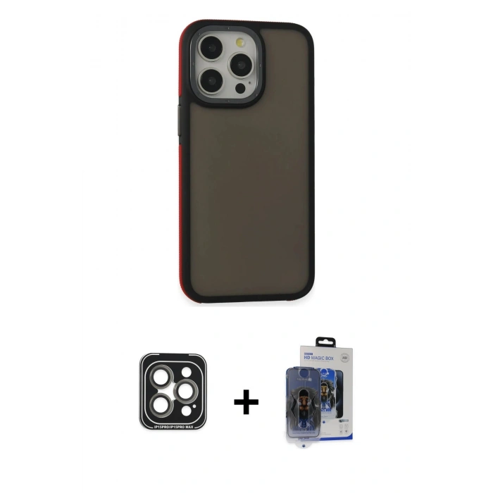 MARSİLYAN™- iPhone 15 Pro Max Kılıf Eksen Işık - Siyah Vanessa Magic Cam + PVD Metal Kamera Lens - GI