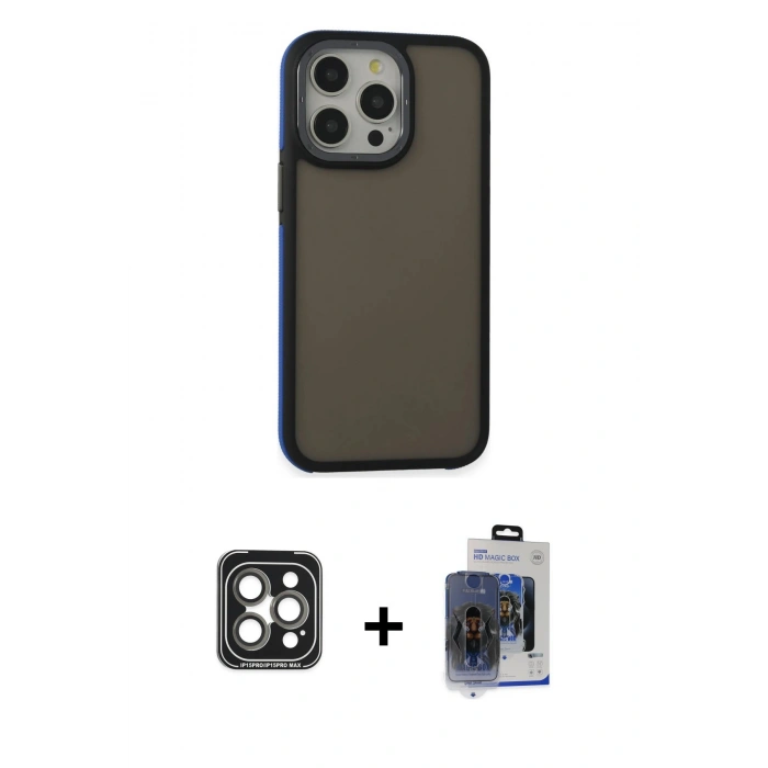 MARSİLYAN™- iPhone 15 Pro Max Kılıf Eksen Işık - Siyah Vanessa Magic Cam + PVD Metal Kamera Lens - GI