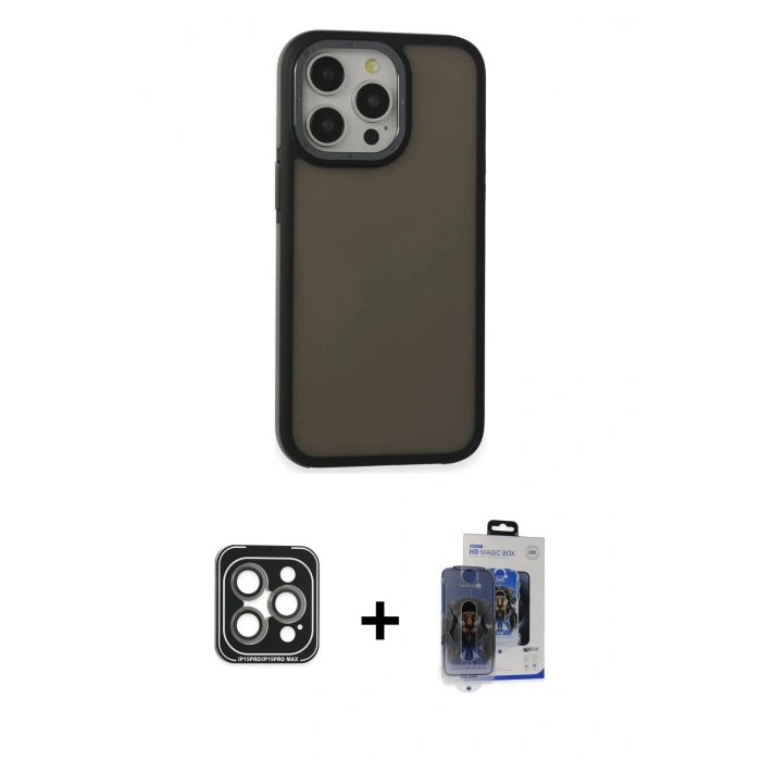 MARSİLYAN™- iPhone 15 Pro Max Kılıf Eksen Işık - Siyah Vanessa Magic Cam + PVD Metal Kamera Lens - GI
