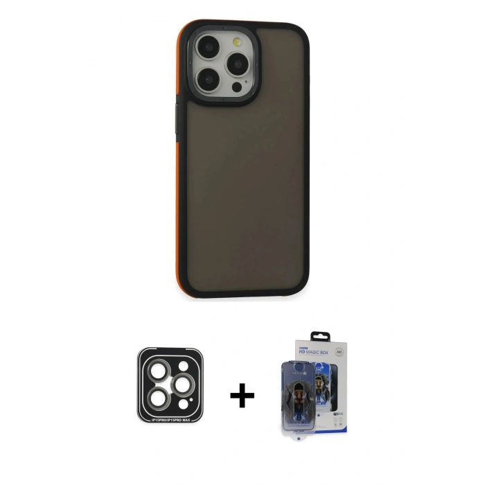 MARSİLYAN™- iPhone 15 Pro Max Kılıf Eksen Işık - Siyah Vanessa Magic Cam + PVD Metal Kamera Lens - GI