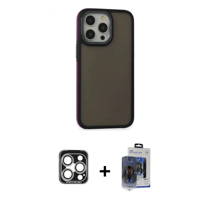 MARSİLYAN™- iPhone 15 Pro Max Kılıf Eksen Işık - Siyah Vanessa Magic Cam + PVD Metal Kamera Lens - GS