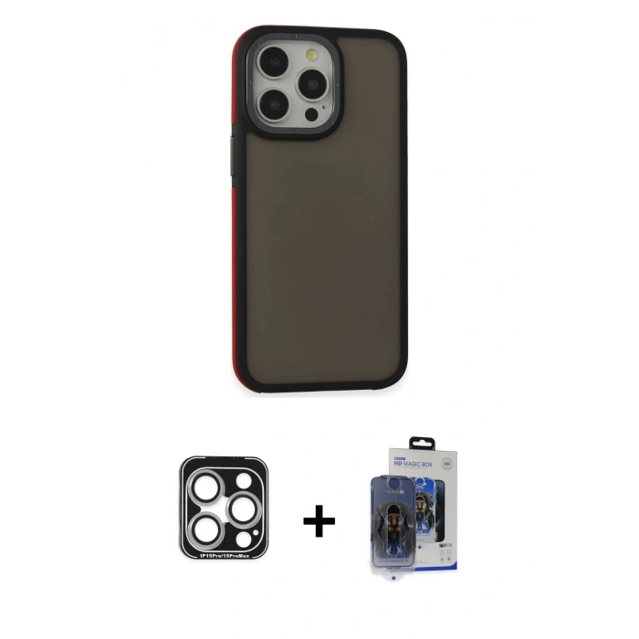 MARSİLYAN™- iPhone 15 Pro Max Kılıf Eksen Işık - Siyah Vanessa Magic Cam + PVD Metal Kamera Lens - GS