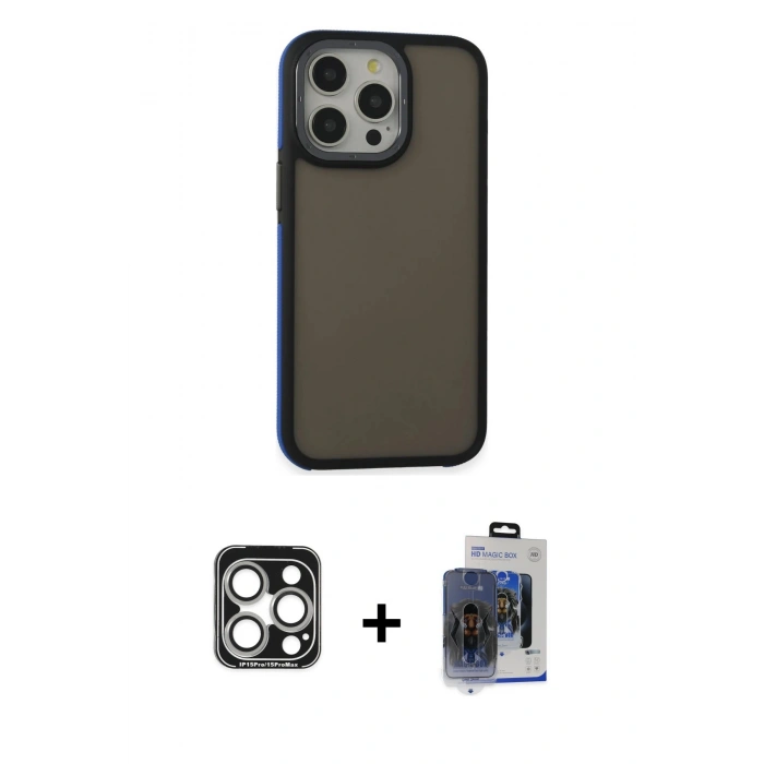 MARSİLYAN™- iPhone 15 Pro Max Kılıf Eksen Işık - Siyah Vanessa Magic Cam + PVD Metal Kamera Lens - GS