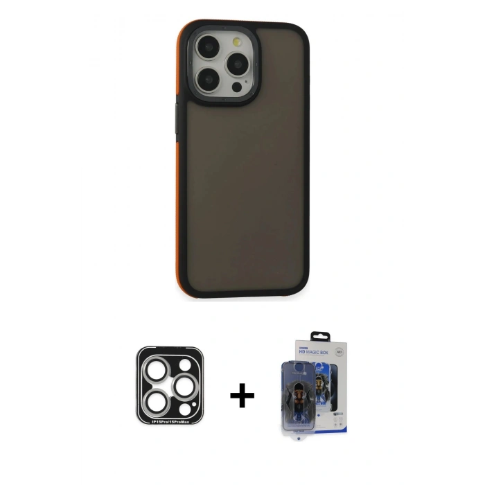 MARSİLYAN™- iPhone 15 Pro Max Kılıf Eksen Işık - Siyah Vanessa Magic Cam + PVD Metal Kamera Lens - GS