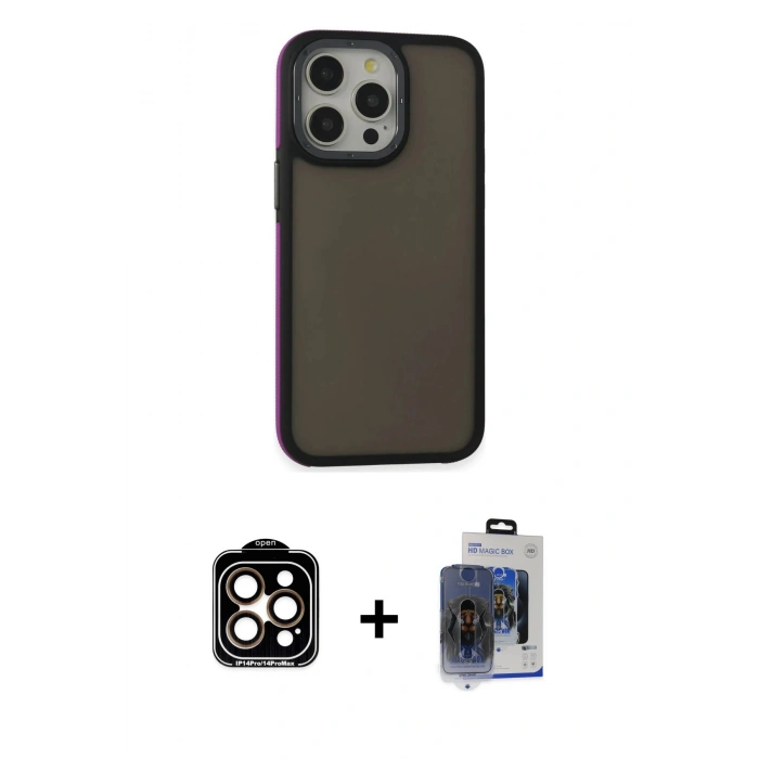MARSİLYAN™- iPhone 15 Pro Max Kılıf Eksen Işık - Siyah Vanessa Magic Cam + PVD Metal Kamera Lens - TU