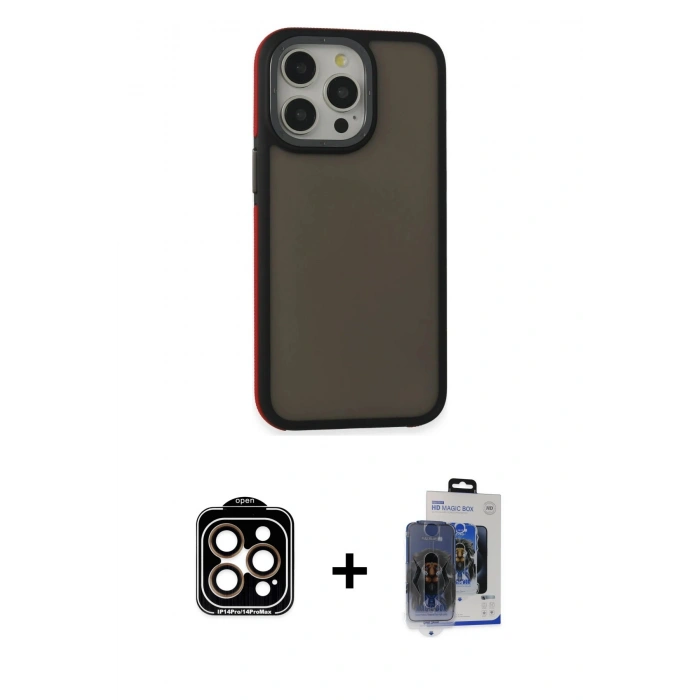 MARSİLYAN™- iPhone 15 Pro Max Kılıf Eksen Işık - Siyah Vanessa Magic Cam + PVD Metal Kamera Lens - TU