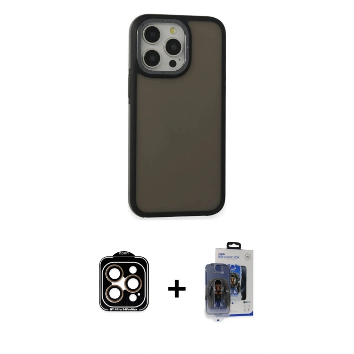 MARSİLYAN™- iPhone 15 Pro Max Kılıf Eksen Işık - Siyah Vanessa Magic Cam + PVD Metal Kamera Lens - TU