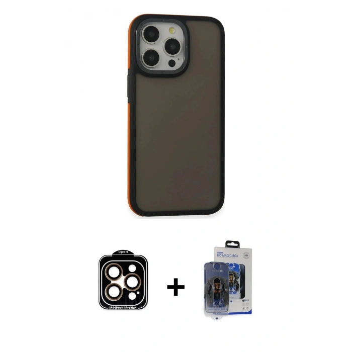 MARSİLYAN™- iPhone 15 Pro Max Kılıf Eksen Işık - Siyah Vanessa Magic Cam + PVD Metal Kamera Lens - TU