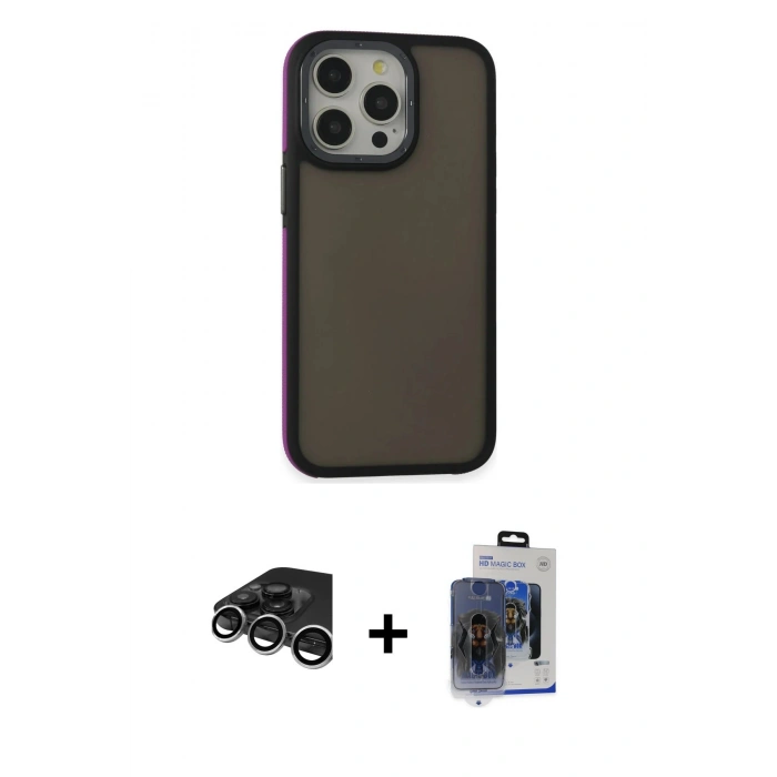 MARSİLYAN™- iPhone 15 Pro Max Kılıf Eksen Işık - Siyah Vanessa Magic Cam + Raze Metal Kamera Lens - GS