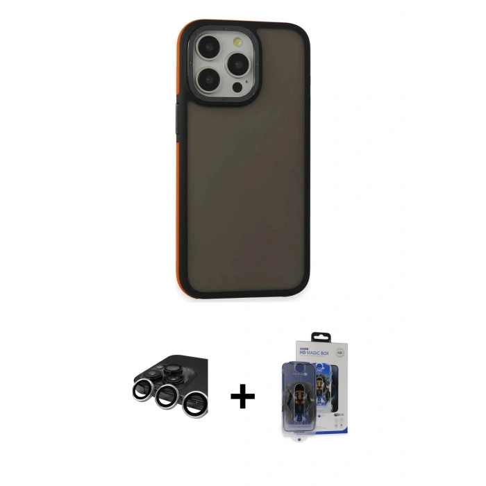 MARSİLYAN™- iPhone 15 Pro Max Kılıf Eksen Işık - Siyah Vanessa Magic Cam + Raze Metal Kamera Lens - GS