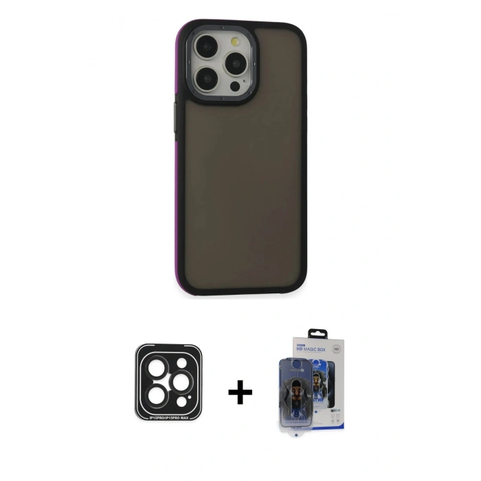 MARSİLYAN™- iPhone 15 Pro Max Kılıf Eksen Işık - Siyah Vanessa Magic Cam + PVD Metal Kamera Lens - SH