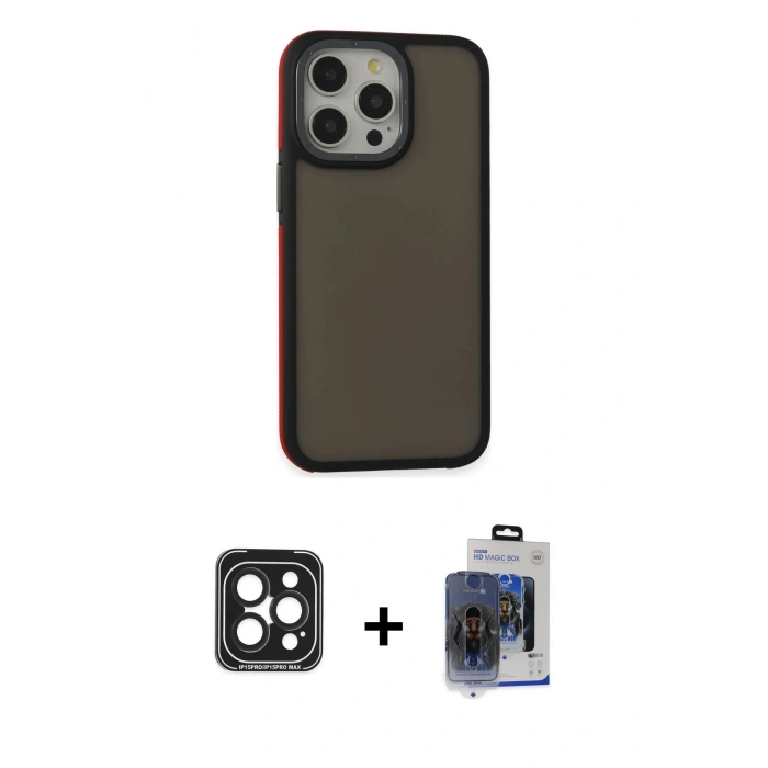 MARSİLYAN™- iPhone 15 Pro Max Kılıf Eksen Işık - Siyah Vanessa Magic Cam + PVD Metal Kamera Lens - SH
