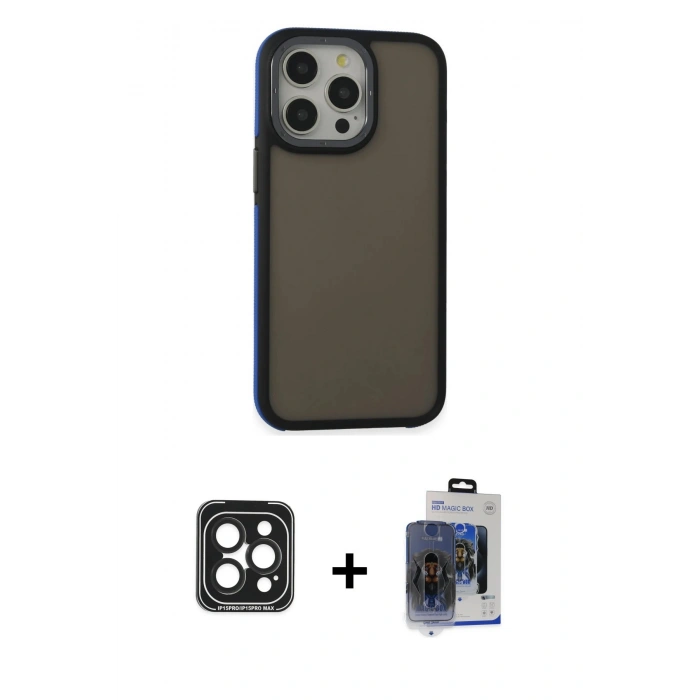 MARSİLYAN™- iPhone 15 Pro Max Kılıf Eksen Işık - Siyah Vanessa Magic Cam + PVD Metal Kamera Lens - SH
