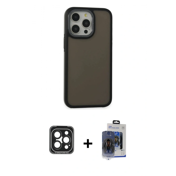 MARSİLYAN™- iPhone 15 Pro Max Kılıf Eksen Işık - Siyah Vanessa Magic Cam + PVD Metal Kamera Lens - SH