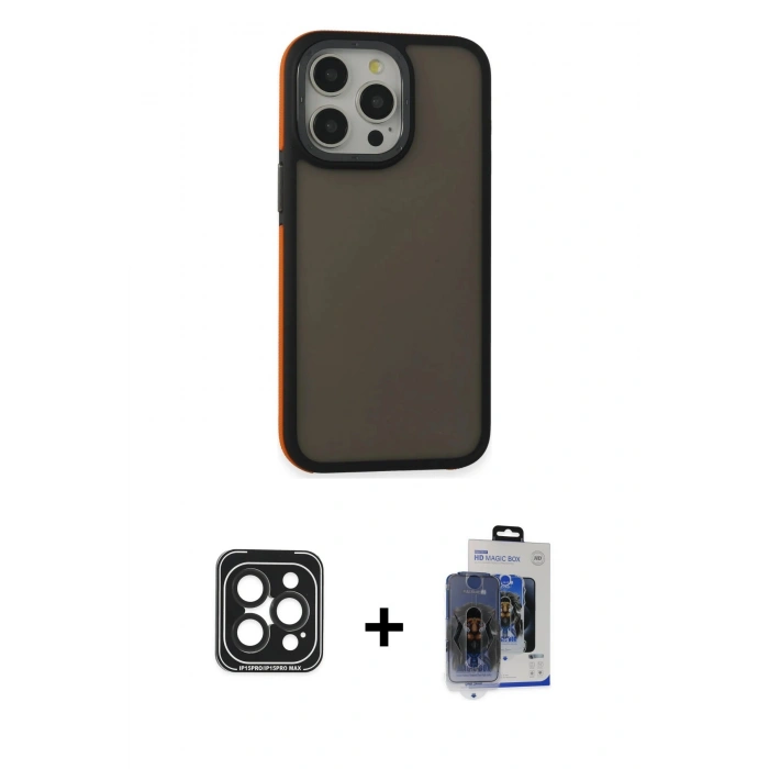 MARSİLYAN™- iPhone 15 Pro Max Kılıf Eksen Işık - Siyah Vanessa Magic Cam + PVD Metal Kamera Lens - SH