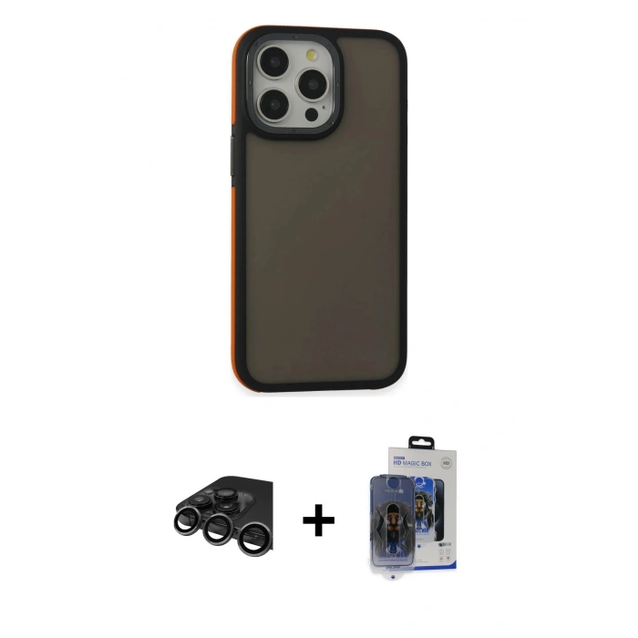 MARSİLYAN™- iPhone 15 Pro Max Kılıf Eksen Işık - Siyah Vanessa Magic Cam + Titanyum Gri Raze Metal Kamera Lens