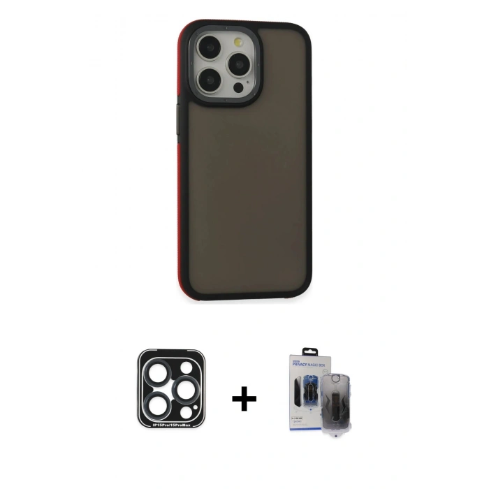 MARSİLYAN™- iPhone 15 Pro Max Kılıf Eksen Işık - Siyah Vanessa Magic Hayalet Cam + PVD Metal Kamera Lens - LT