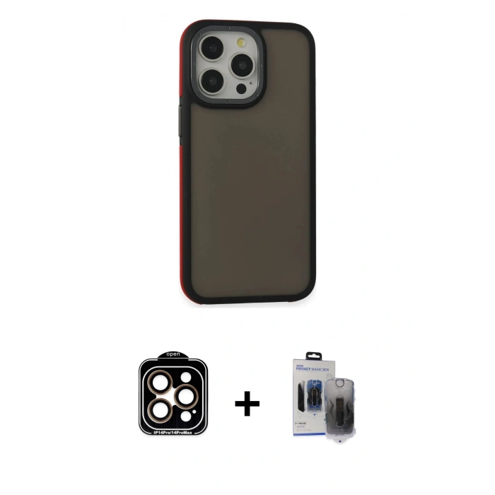 MARSİLYAN™- iPhone 15 Pro Max Kılıf Eksen Işık - Siyah Vanessa Magic Hayalet Cam + PVD Metal Kamera Lens - TU