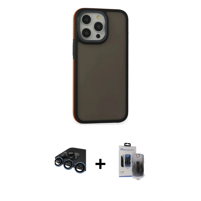 MARSİLYAN™- iPhone 15 Pro Max Kılıf Eksen Işık - Siyah Vanessa Magic Hayalet Cam + Raze Metal Kamera Lens - LT