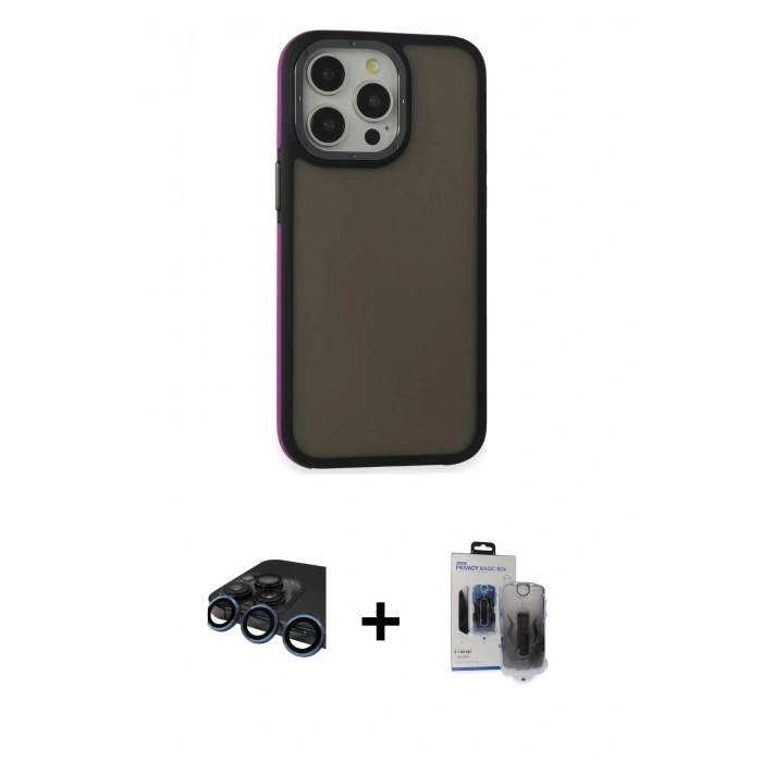 MARSİLYAN™- iPhone 15 Pro Max Kılıf Eksen Işık - Siyah Vanessa Magic Hayalet Cam + Raze Metal Kamera Lens - LT