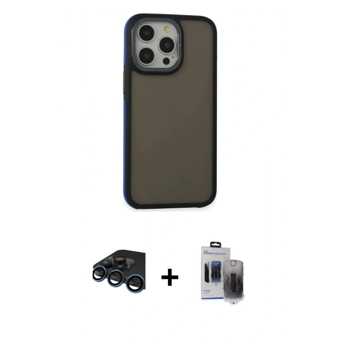 MARSİLYAN™- iPhone 15 Pro Max Kılıf Eksen Işık - Siyah Vanessa Magic Hayalet Cam + Raze Metal Kamera Lens - LT