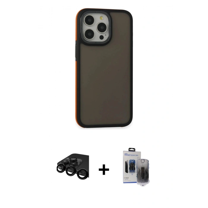 MARSİLYAN™- iPhone 15 Pro Max Kılıf Eksen Işık - Siyah Vanessa Magic Hayalet Cam + Raze Metal Kamera Lens - SH