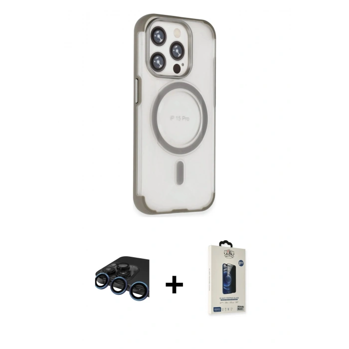 MARSİLYAN™- iPhone 15 Pro Max Kılıf Eksen Klasik Koleksiyonu - Siyah Bilvis Hayalet Cam Ekran Koruyucu + Raze Metal Kamera Lens - LT