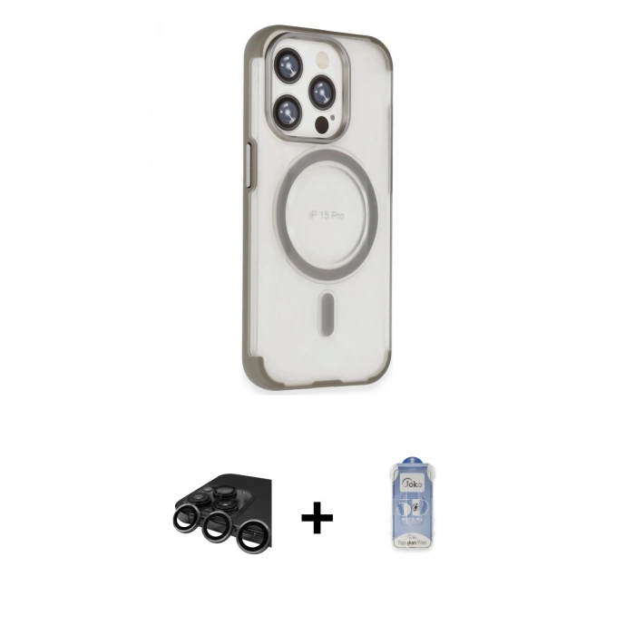 MARSİLYAN™- iPhone 15 Pro Max Kılıf Eksen Klasik Koleksiyonu - Siyah Joko Magic 5D Cam + Raze Metal Kamera Lens - TMGI