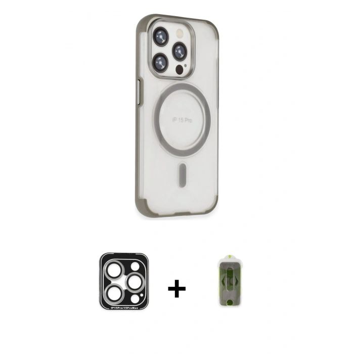 MARSİLYAN™- iPhone 15 Pro Max Kılıf Eksen Klasik Koleksiyonu - Siyah Joko Magic 5D Hayalet Cam + PVD Metal Kamera Lens - GS