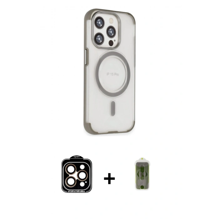 MARSİLYAN™- iPhone 15 Pro Max Kılıf Eksen Klasik Koleksiyonu - Siyah Joko Magic 5D Hayalet Cam + PVD Metal Kamera Lens - TU