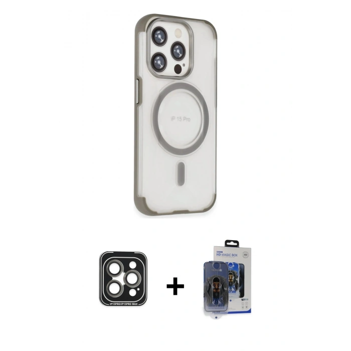 MARSİLYAN™- iPhone 15 Pro Max Kılıf Eksen Klasik Koleksiyonu - Siyah Vanessa Magic Cam + PVD Metal Kamera Lens - GI
