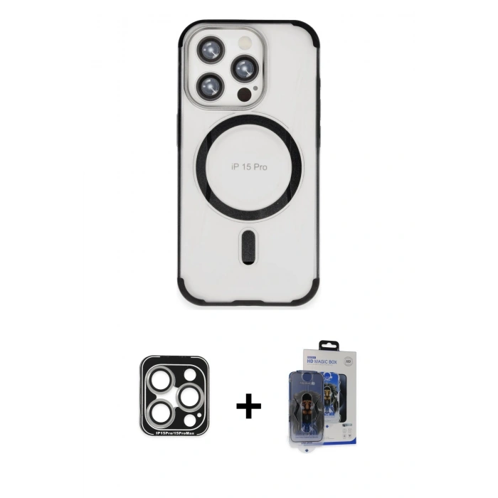 MARSİLYAN™- iPhone 15 Pro Max Kılıf Eksen Klasik Koleksiyonu - Siyah Vanessa Magic Cam + PVD Metal Kamera Lens - GS