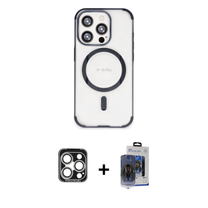 MARSİLYAN™- iPhone 15 Pro Max Kılıf Eksen Klasik Koleksiyonu - Siyah Vanessa Magic Cam + PVD Metal Kamera Lens - GS
