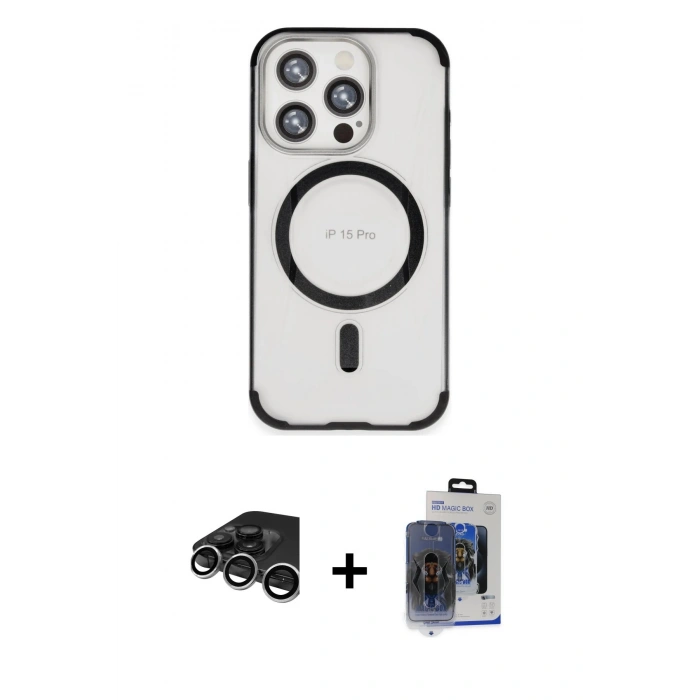 MARSİLYAN™- iPhone 15 Pro Max Kılıf Eksen Klasik Koleksiyonu - Siyah Vanessa Magic Cam + Raze Metal Kamera Lens - GS