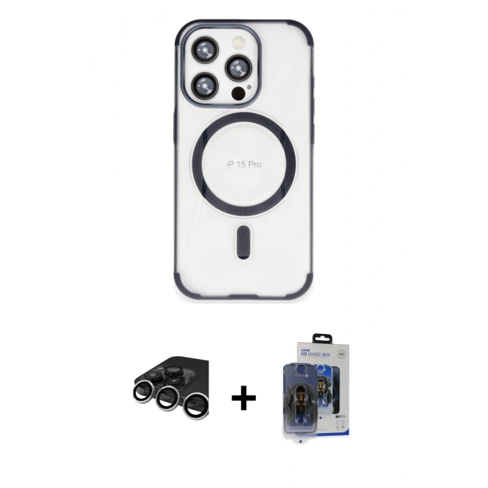 MARSİLYAN™- iPhone 15 Pro Max Kılıf Eksen Klasik Koleksiyonu - Siyah Vanessa Magic Cam + Raze Metal Kamera Lens - GS