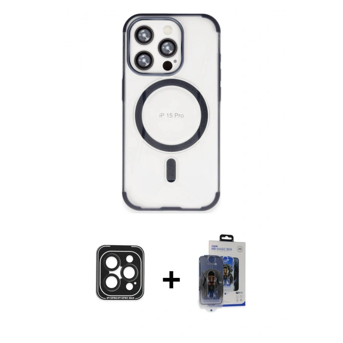 MARSİLYAN™- iPhone 15 Pro Max Kılıf Eksen Klasik Koleksiyonu - Siyah Vanessa Magic Cam + PVD Metal Kamera Lens - SH