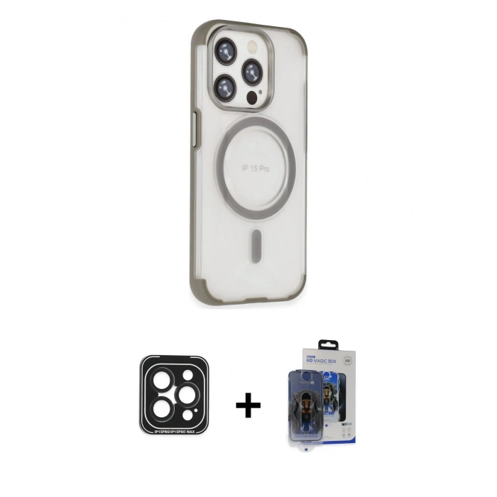 MARSİLYAN™- iPhone 15 Pro Max Kılıf Eksen Klasik Koleksiyonu - Siyah Vanessa Magic Cam + PVD Metal Kamera Lens - SH