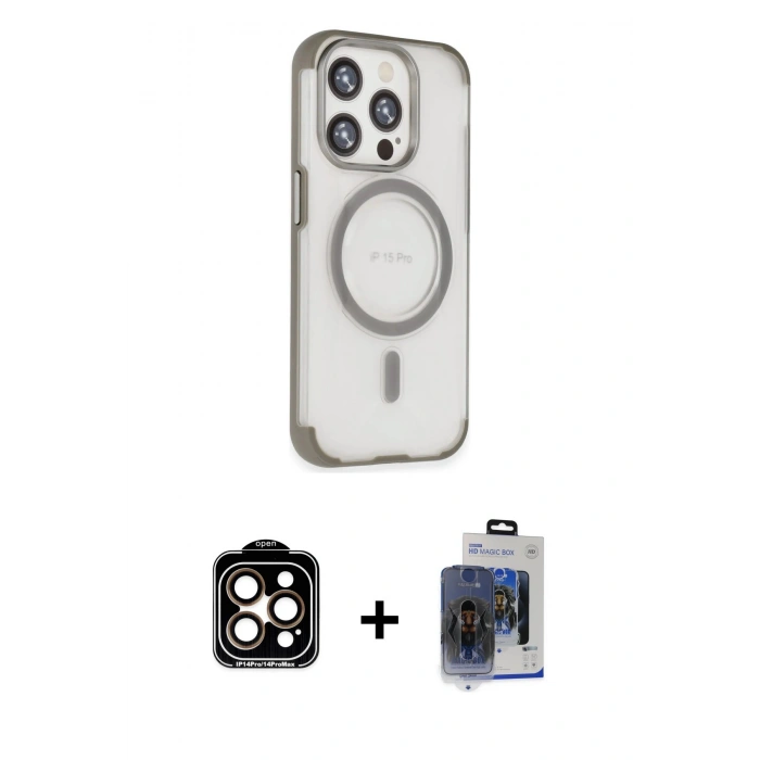 MARSİLYAN™- iPhone 15 Pro Max Kılıf Eksen Klasik Koleksiyonu - Siyah Vanessa Magic Cam + PVD Metal Kamera Lens - TU
