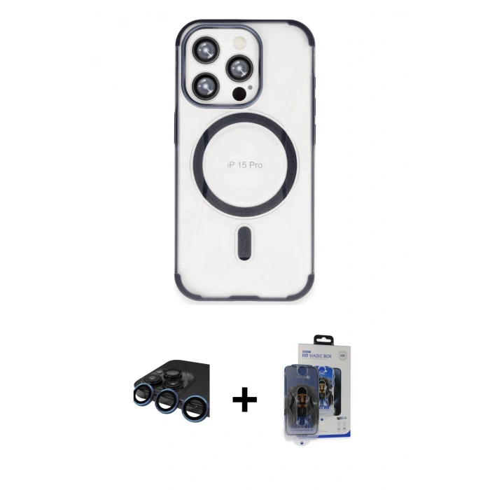 MARSİLYAN™- iPhone 15 Pro Max Kılıf Eksen Klasik Koleksiyonu - Siyah Vanessa Magic Cam + Raze Metal Kamera Lens - LT