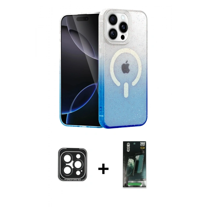 MARSİLYAN™- iPhone 15 Pro Max Kılıf Eksen Minimal Özel Seri - Şeffaf 360 Full Body Arka Koruyucu + PVD Metal Kamera Lens - SH