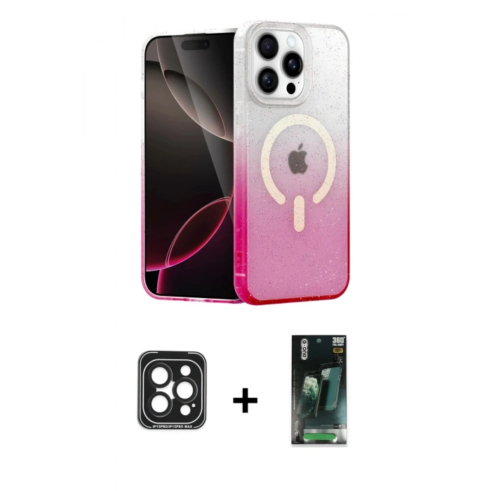 MARSİLYAN™- iPhone 15 Pro Max Kılıf Eksen Minimal Özel Seri - Şeffaf 360 Full Body Arka Koruyucu + PVD Metal Kamera Lens - SH